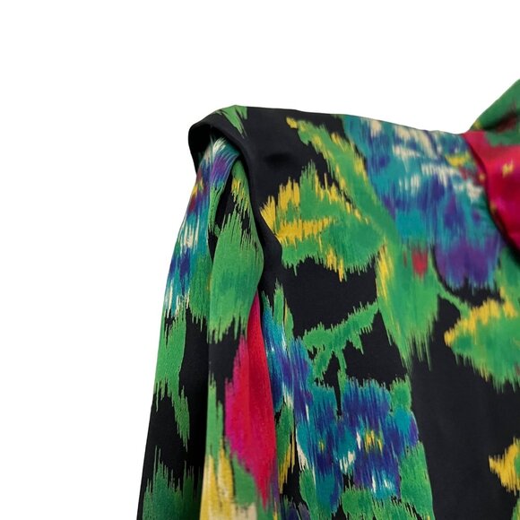 VTG Escada Maragaretha Ley Multicolor Floral Silk Bow Button Back Blouse 38 US 8 - Picture 3 of 7